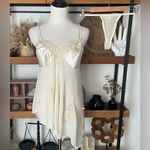 Vintage Frederick’s of Hollywood large cream sequin satin babydoll panties set